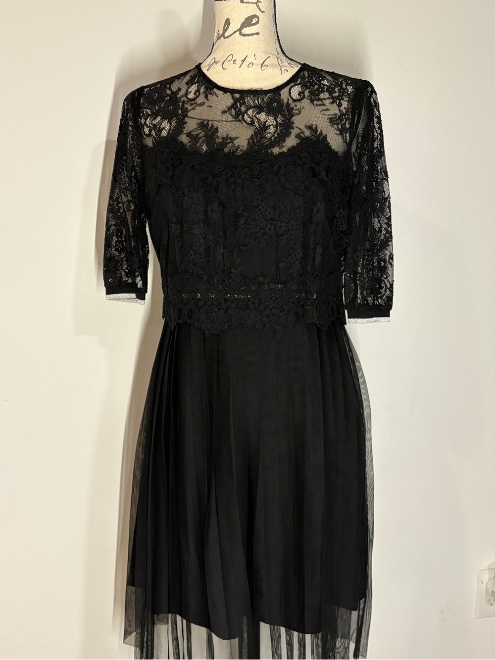 Guess Black Lace Midi Dress with Sheer Bodice